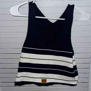 Striped Navy and White V-Neck Crop Tank - Chaps